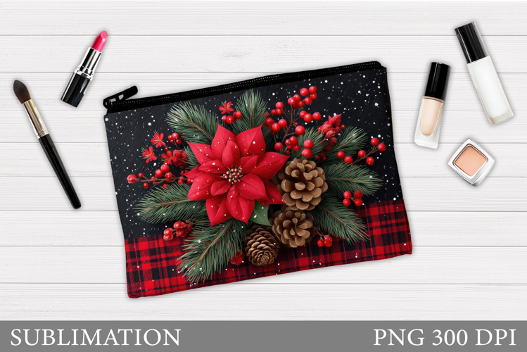 Poinsettia Cosmetics Bag Design. Christmas Makeup Bag Design
