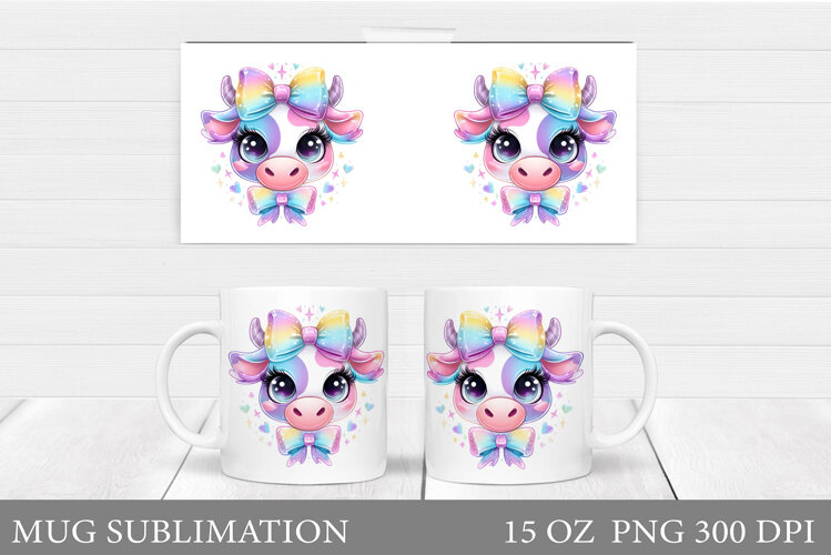 Cute Cow Mug Sublimation. Funny Cow Mug Wrap Design example image 1