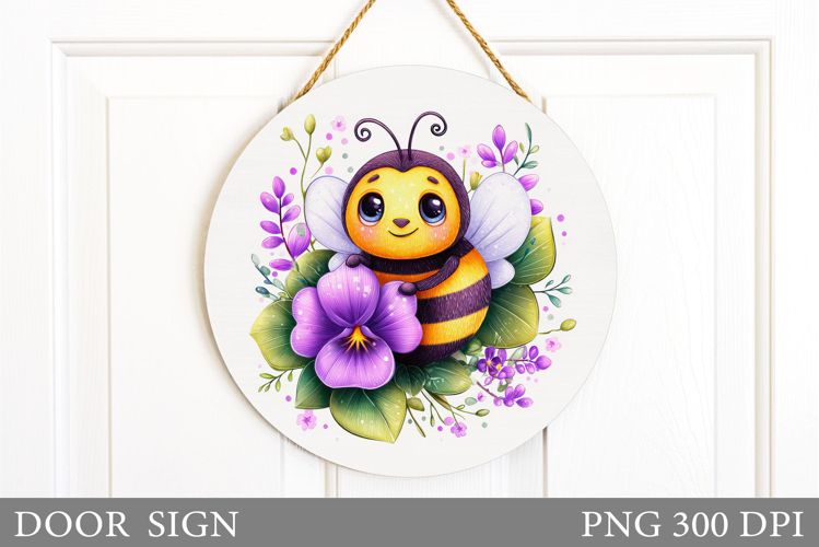 Cute Bee Door Sign Design. Cute Bee Sublimation example image 1