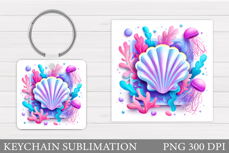 Seashell Keychain Sublimation. Jellyfish Keychain Design
