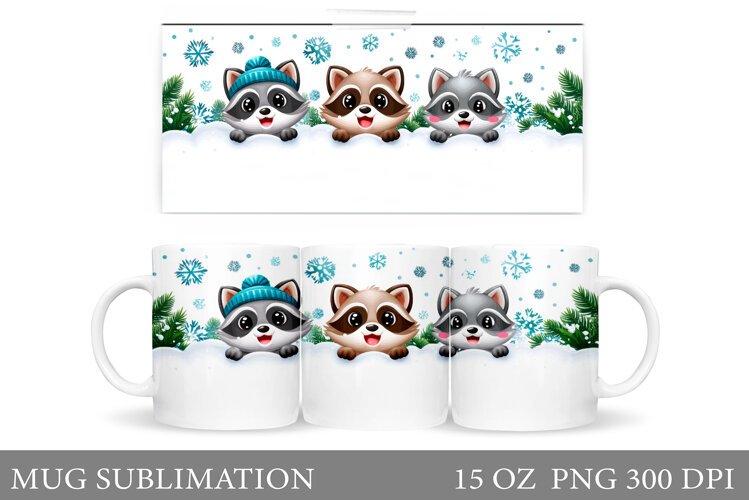 Christmas Raccoon Mug Design. Christmas Mug Sublimation example image 1