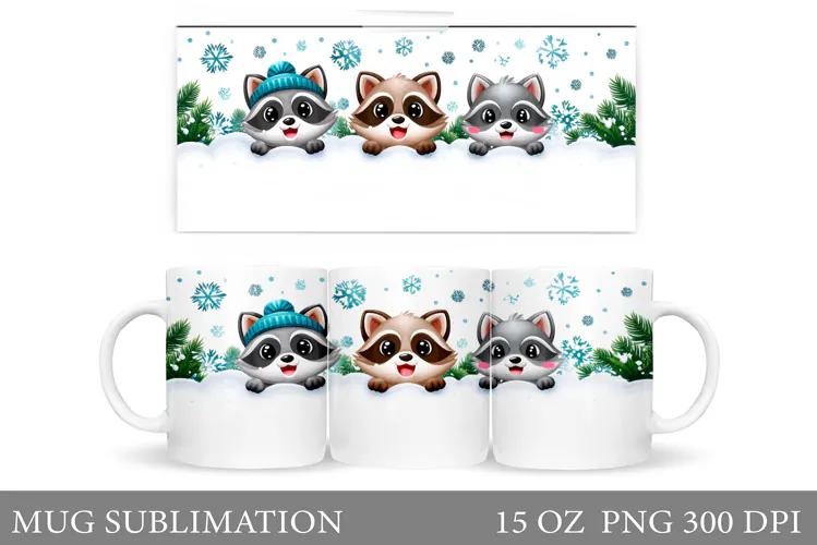 Christmas Raccoon Mug Design. Christmas Mug Sublimation
