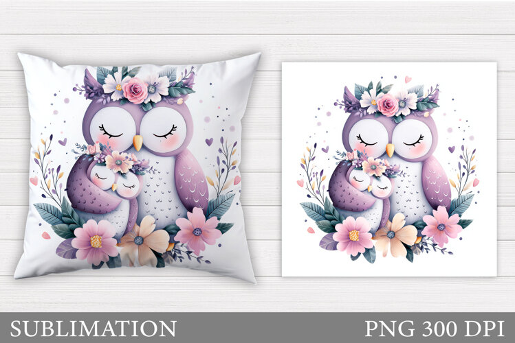 Cute Owls Pillow Design. Cute Owl Sublimation example image 1