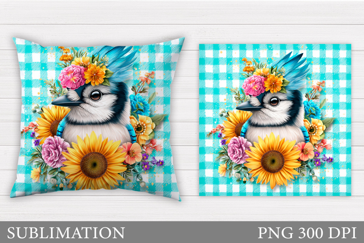 Bird Flowers Pillow Design. Bird Pillow Sublimation