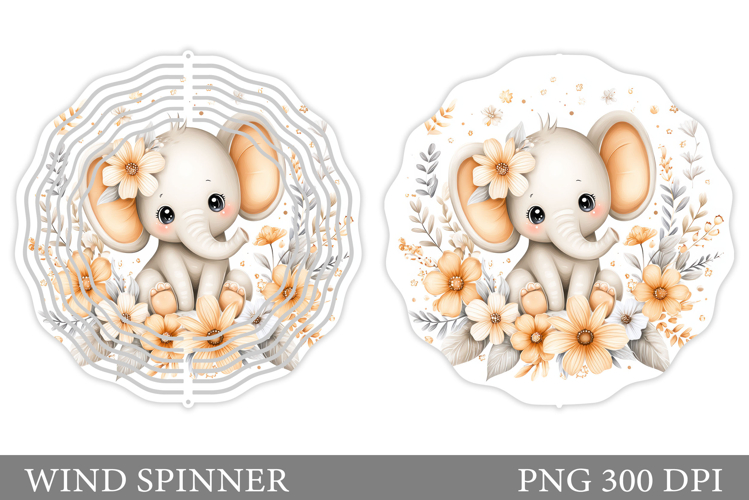 Cute Elephant Wind Spinner. Elephant Flowers Spinner Design