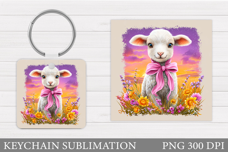 Cute Lamb Keychain Design. Lamb Flowers Keychain Sublimation