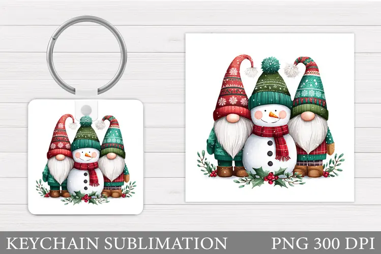 Christmas Gnome Keychain. Christmas Keychain Sublimation