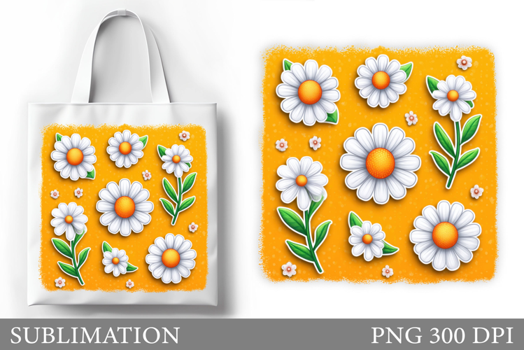 Daisy Flowers Tote Bag. Flowers Sublimation