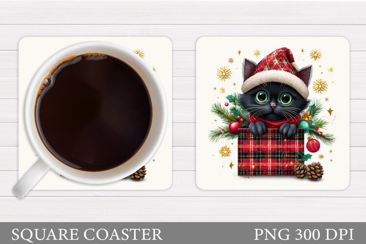 Christmas Cat Coaster Design. Christmas Coaster Sublimation example image 1