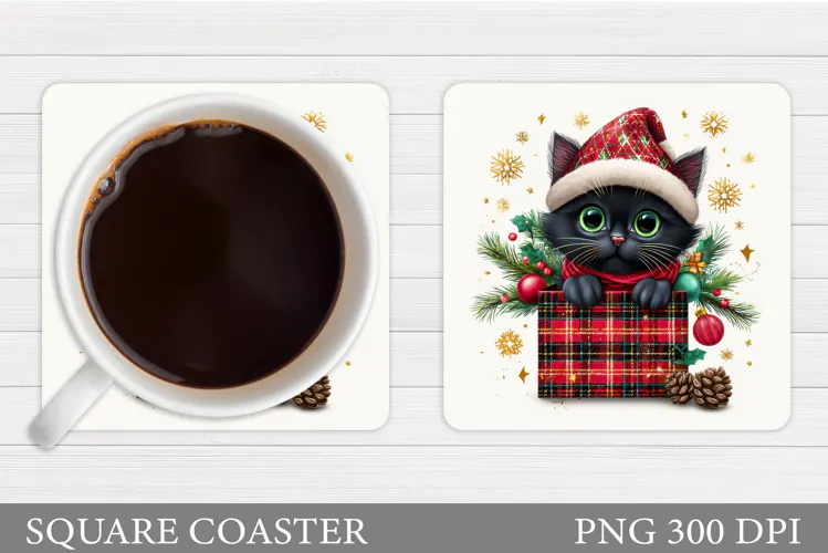 Christmas Cat Coaster Design. Christmas Coaster Sublimation