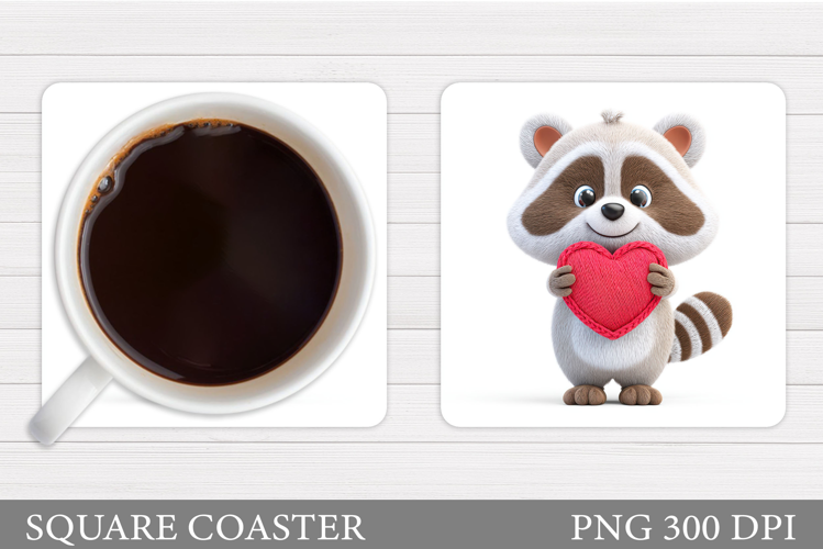 Valentines Raccoon Coaster. Cute Raccoon Coaster Design