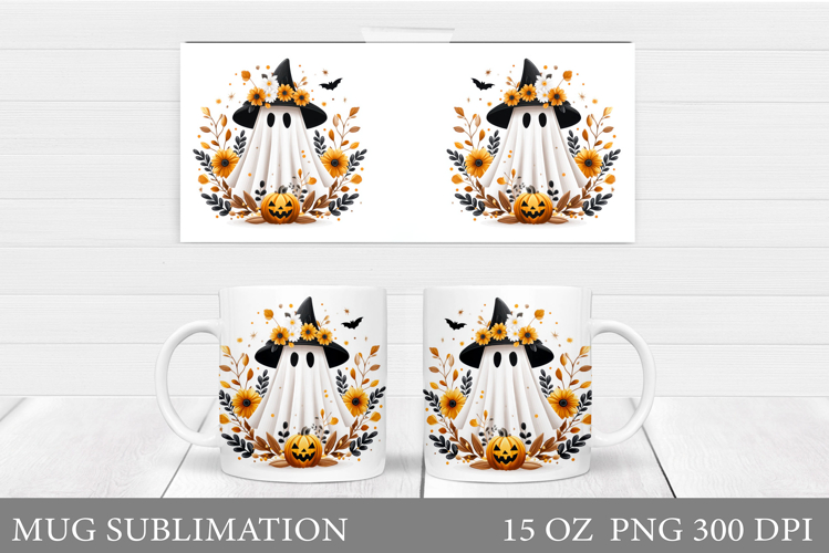 Cute Ghost Mug Design. Cute Halloween Sublimation