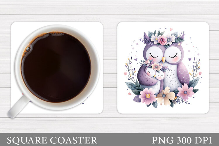 Cute Owls Coaster Design. Cute Owls Sublimation example image 1
