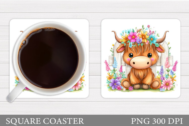 Cow Coaster Sublimation. Cow Flowers Coaster Design example image 1