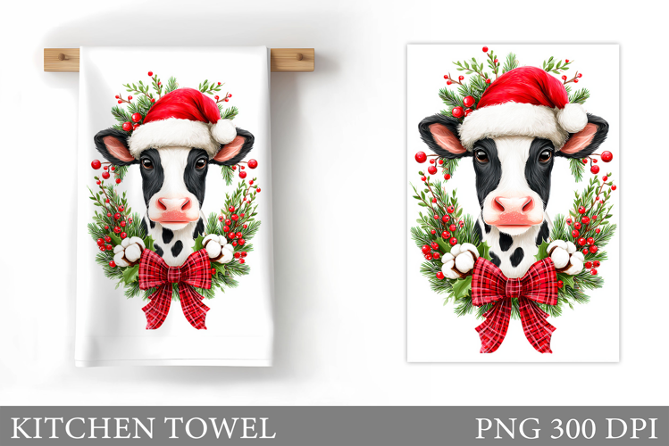 Christmas Cow Kitchen Towel Design. Christmas Kitchen Towel