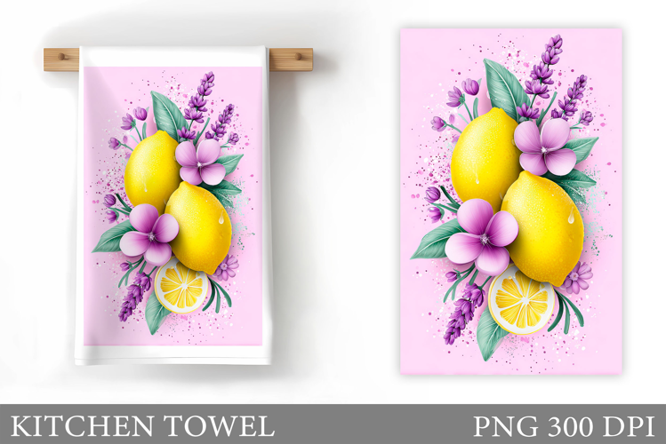 Lemons Kitchen Towel. Flowers Kitchen Towel Design