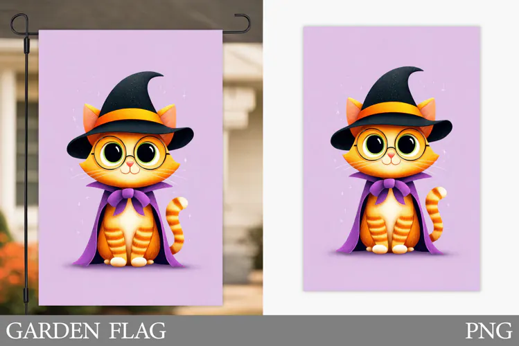 Cute Cat Garden Flag. Halloween Garden Flag Design