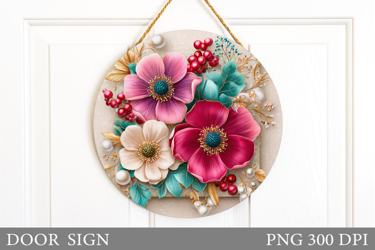 Flowers Door Sign Design. Floral Door Sign Sublimation