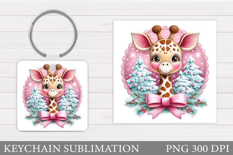 Christmas Giraffe Keychain. Christmas Keychain Sublimation