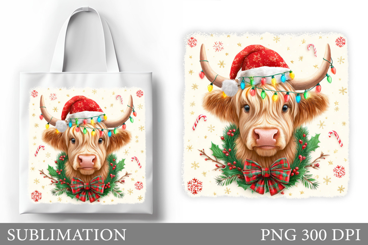 Christmas Cow Tote Bag. Christmas Tote Bag Sublimation
