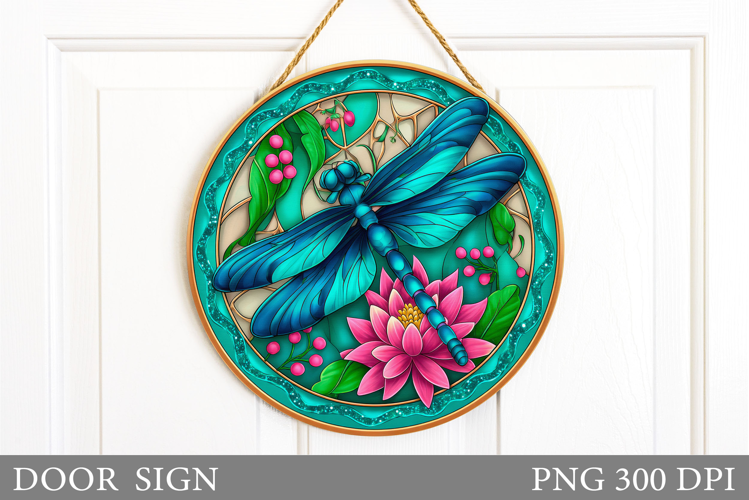 Dragonfly Door Sign Sublimation. Flowers Door Sign Design