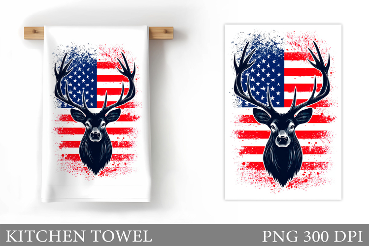 Patriotic Deer Kitchen Towel. Patriotic Kitchen Towel Design example image 1