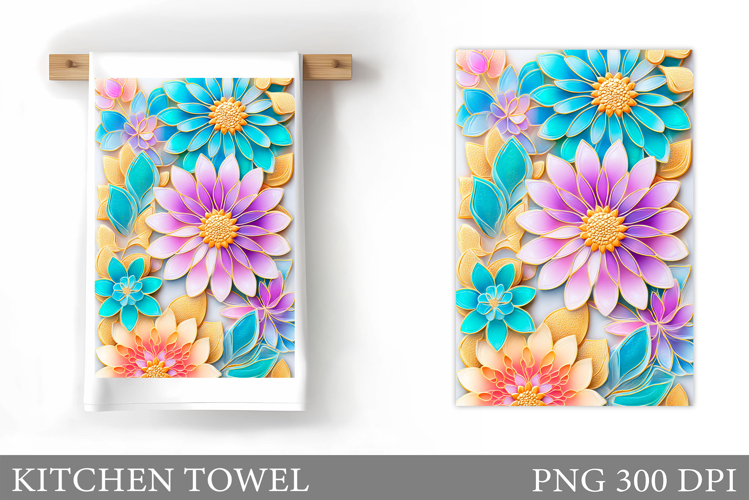 Flowers Kitchen Towel. Floral Kitchen Towel Sublimation