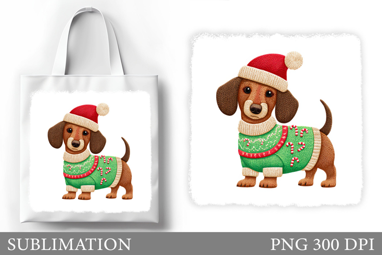 Dachshund Tote Bag Design. Christmas Tote Bag Sublimation