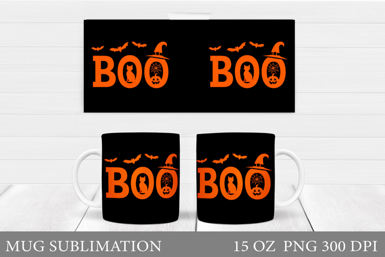 Boo Mug Wrap Design. Halloween Sublimation