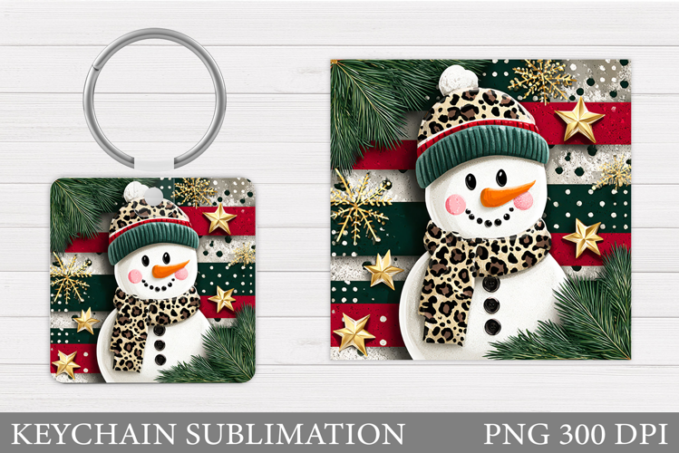Cute Snowman Keychain Sublimation. Christmas Keychain Design