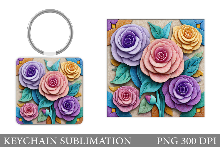 Roses Keychain Sublimation. Flowers Keychain Design