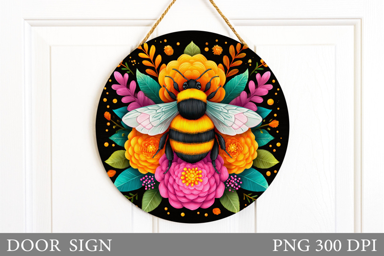 Bee Door Sign Sublimation. Bee Flowers Door Sign Design