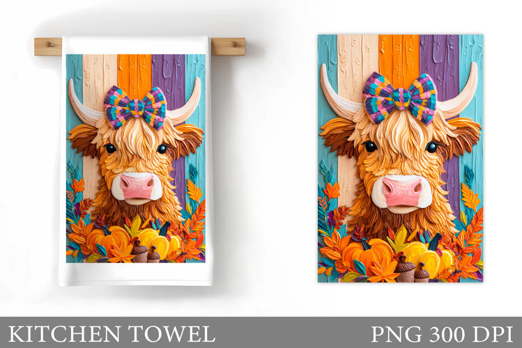 Fall Cow Kitchen Towel. Fall Kitchen Towel Sublimation example image 1