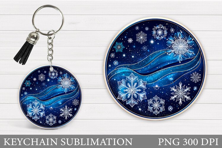 Snowflakes Keychain Design. Christmas Keychain Sublimation example image 1