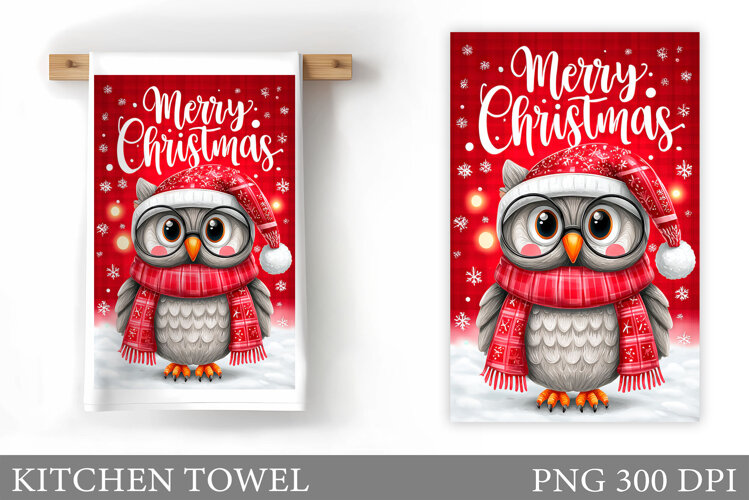 Christmas Owl Kitchen Towel. Christmas Owl Kitchen Towel example image 1
