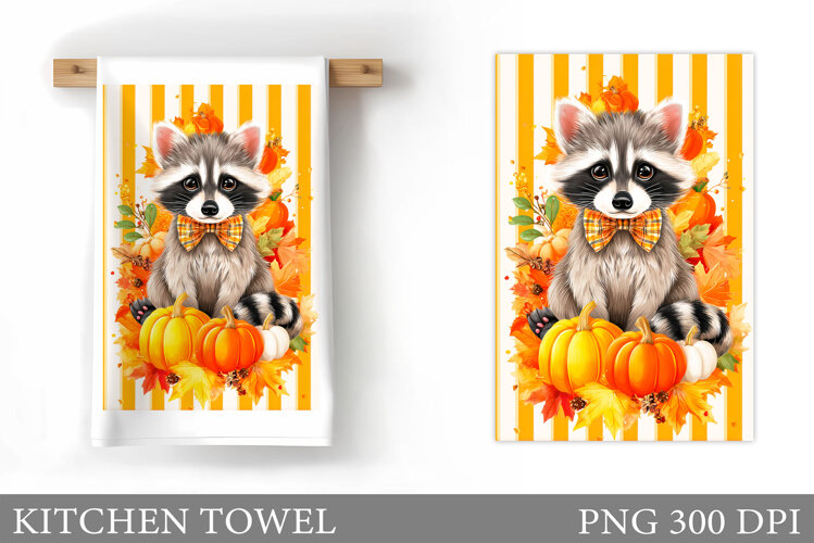 Fall Raccoon Kitchen Towel. Fall Kitchen Towel Sublimation example image 1