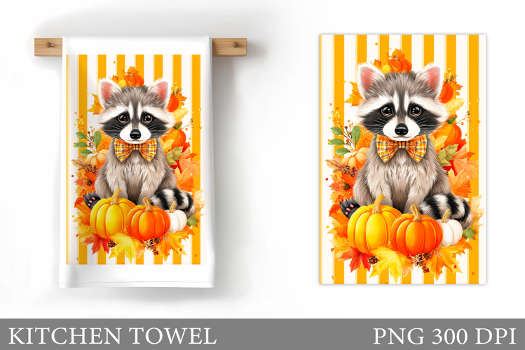 Fall Raccoon Kitchen Towel. Fall Kitchen Towel Sublimation