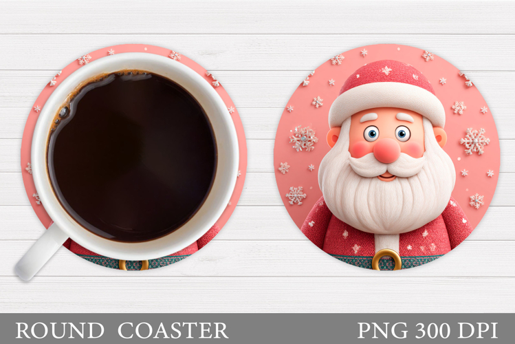 Cute Santa Coaster Sublimation. Santa Claus Coaster Design