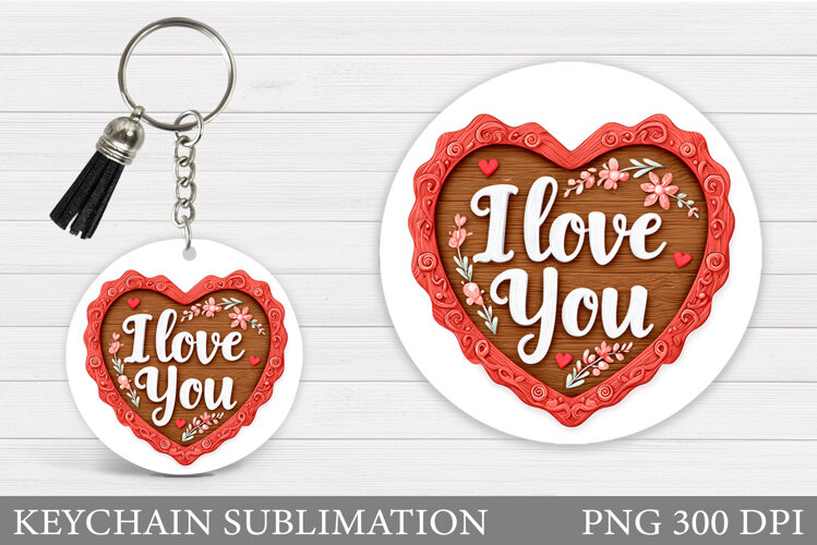 Heart Keychain Design. Valentine Round Keychain Design example image 1
