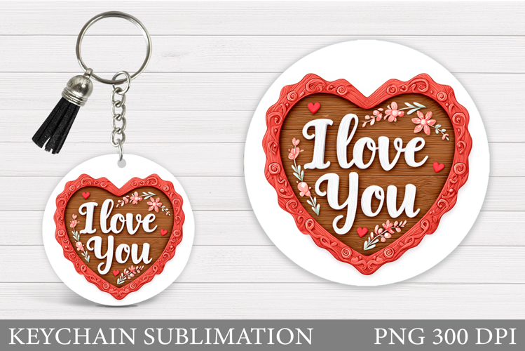 Heart Keychain Design. Valentine Round Keychain Design