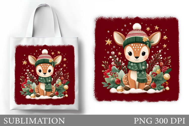 Christmas Deer Tote Bag. Christmas Tote Bag Sublimation