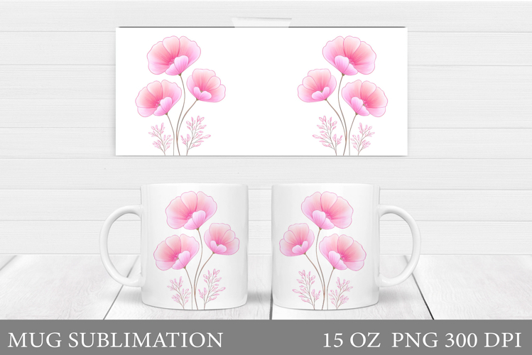 Flowers Mug Sublimation. Floral Mug Wrap Design