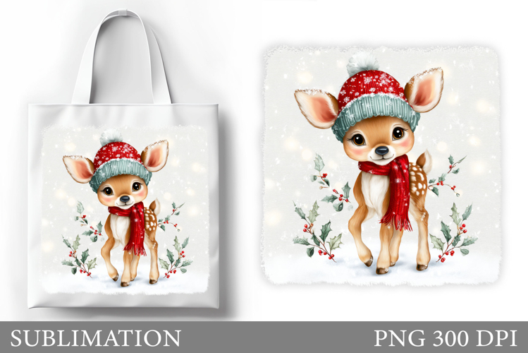 Christmas Deer Tote Bag. Christmas Tote Bag Sublimation