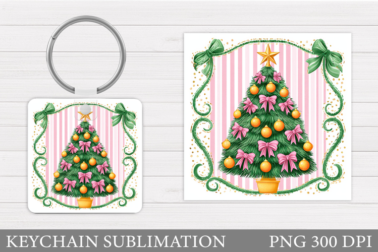 Christmas Tree Keychain. Christmas Round Keychain Design
