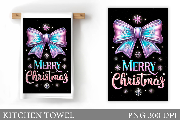 Iridescent Christmas Kitchen Towel. Christmas Sublimation