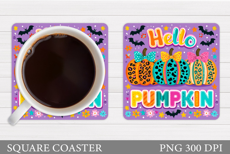 Hello Pumpkin Coaster Design. Pumpkin Coaster Sublimation