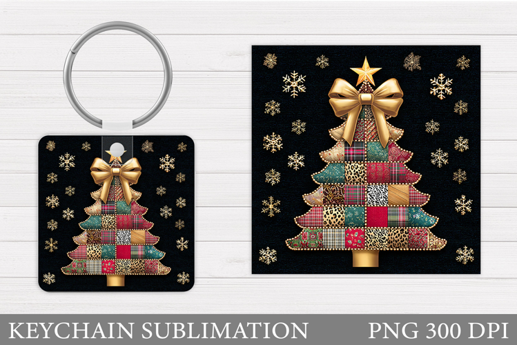Patchwork Christmas Tree Keychain. Christmas Keychain