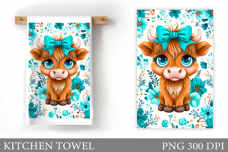 Highland Cow Kitchen Towel. Cow Flowers Kitchen Towel Design