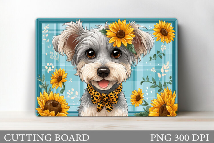 Cute Dog Cutting Board Design. Dog Flowers Cutting Board example image 1
