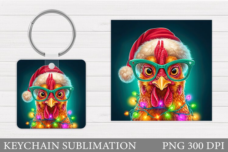 Christmas Chicken Keychain. Christmas Keychain Sublimation example image 1